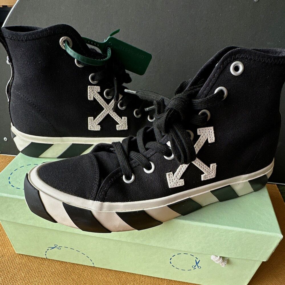 Off-White Vulc Sneaker Mid White/Black Canvas High-Top Lace-Up OMIA119C 41/8